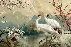 Japanese art birds of paradise