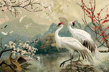 Japanische Kunst Paradiesvögel