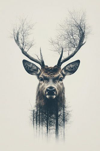 Deer in Symbiosis with Nature Fairytale Silhouette