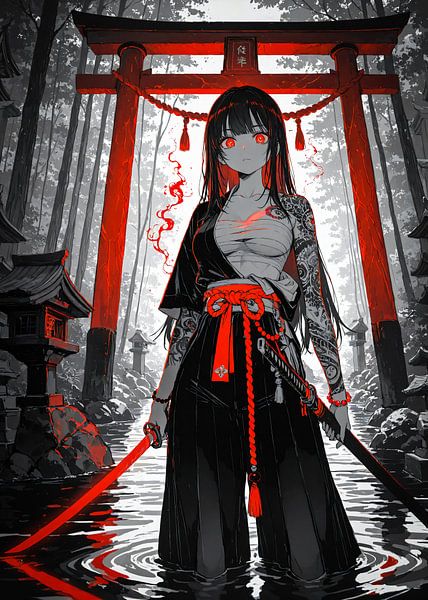 Samurai Girl Anime Torii Gate Japon par Ruzerin