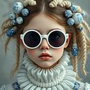 A portrait of a young girl dutch delft blue modern style. by J.a Dijkstra thumbnail