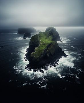 Eiland in ruwe zee van fernlichtsicht