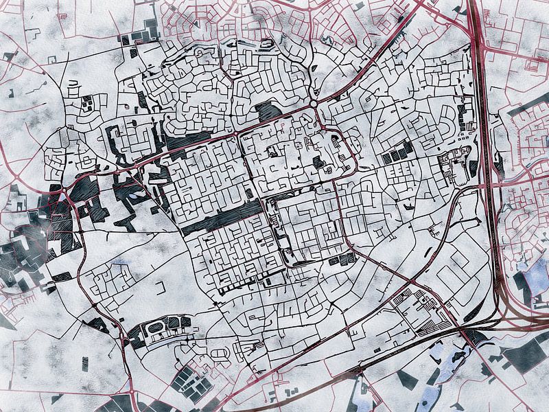 Map of Veldhoven with the style 'White Winter' by Maporia