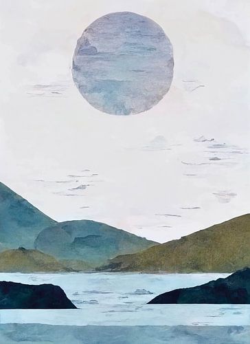 Paysage minimal à l'aquarelle bleu aqua