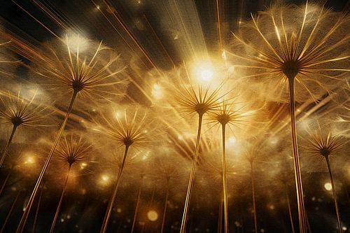 Art Deco field with dandelions