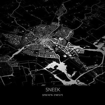 Black-and-white map of Sneek, Fryslan. by Rezona