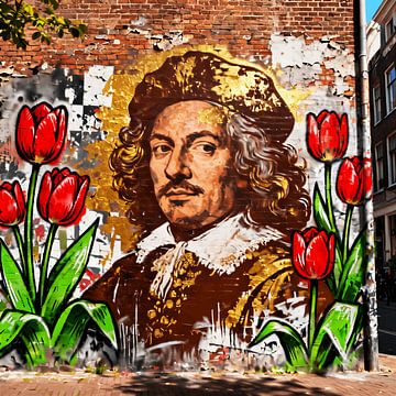 Graffiti in Amsterdam, Tulpen und Rembrandt von Mister Artsy