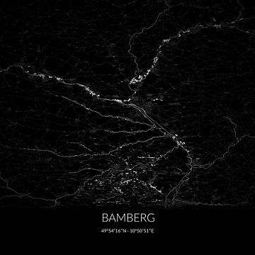 Schwarz-weiße Karte von Bamberg, Bayern, Deutschland. von Rezona