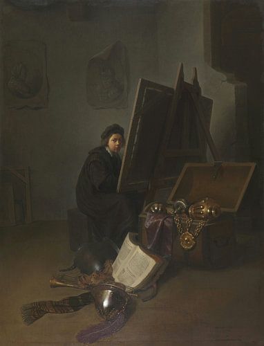 Zelfportret (?) aan een schildersezel, Gerrit Dou
