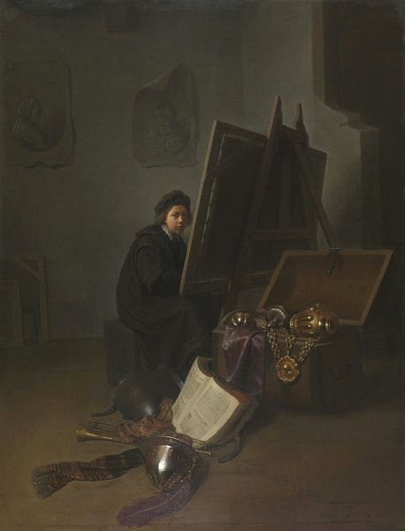 Zelfportret (?) aan een schildersezel, Gerrit Dou van Meesterlijcke Meesters