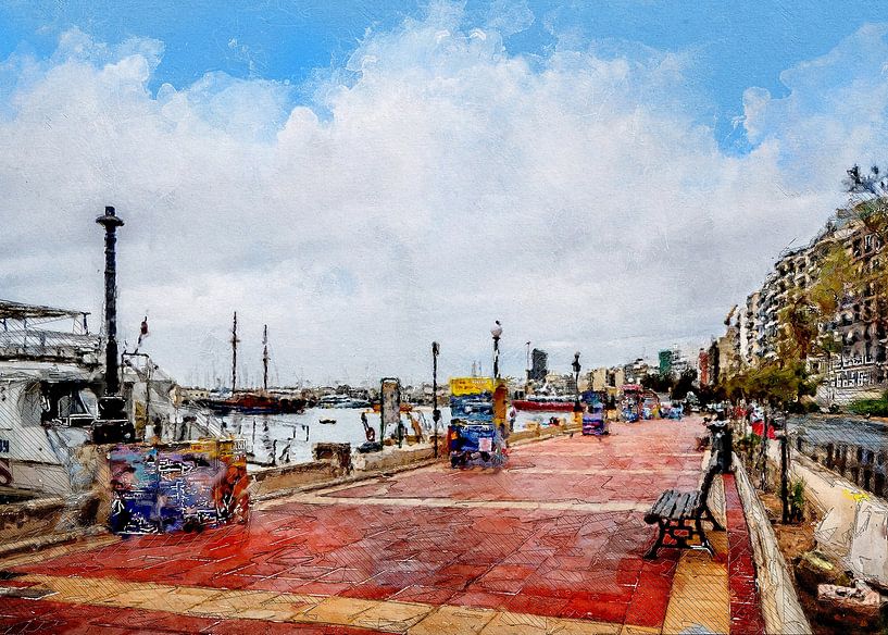 Malta Sliema Stadt Aquarellmalerei #malta von JBJart Justyna Jaszke