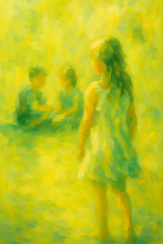 Abstract zonnespel – spelende kinderen in licht en kleur