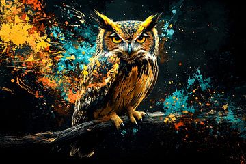 Colourful owl on a branch by Imperial Art House
