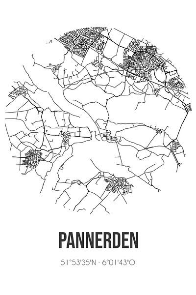 Pannerden (Gelderland) | Map | Black and white by Prints of Place