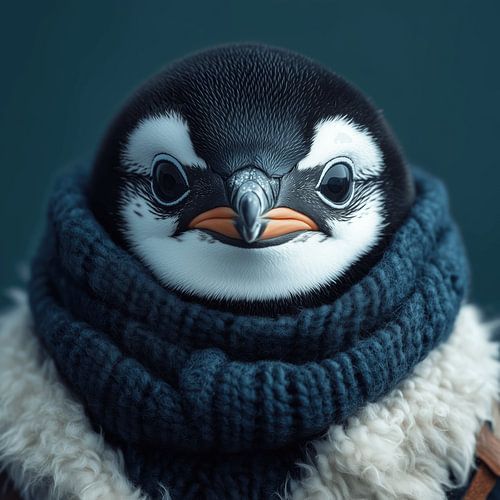 Piguïn gekleed voor de winter