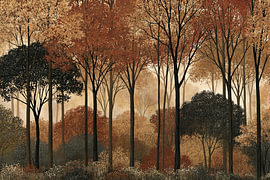 Un automne doré au milieu des grands arbres sur Lina van Oers