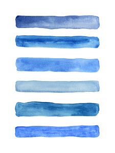 Streep eronder / Feeling blue serie 1 van 4 (abstract aquarel schilderij eenvoudige strepen blauw) van Natalie Bruns