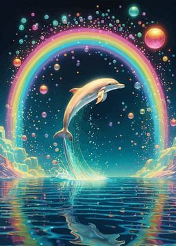 Dolfijn springend door regenboog van MIROKKU