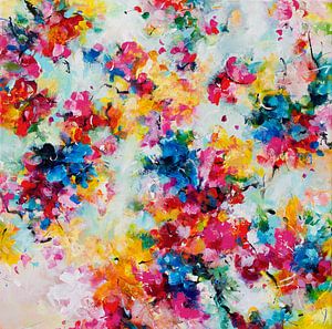 Blossoms Up! - kleurrijk schilderij met impressionistische bloemen van Qeimoy