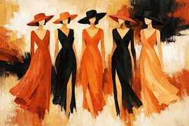 Les femmes en noir et orange