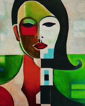 De vrouw in kleurrijke abstractie