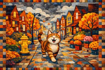 Patchwork scene with cat