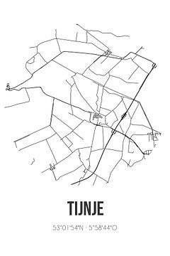 Tijnje (Fryslan) | Map | Black and white by Rezona