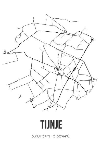 Tijnje (Fryslan) | Map | Black and white by Prints of Place