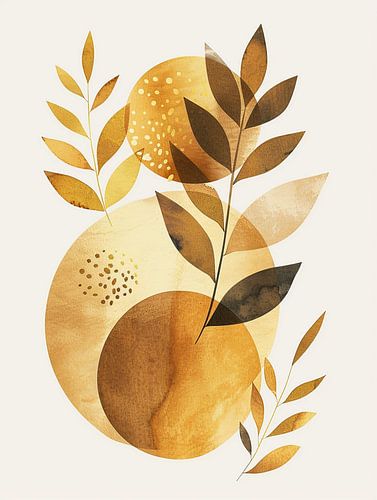 Abstract Botanical Watercolor Shapes and Leaves in Earthy Tones