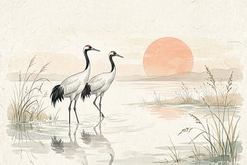 Grues de style oriental - Art Japandi