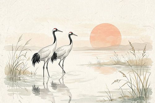 Grues de style oriental - Art Japandi