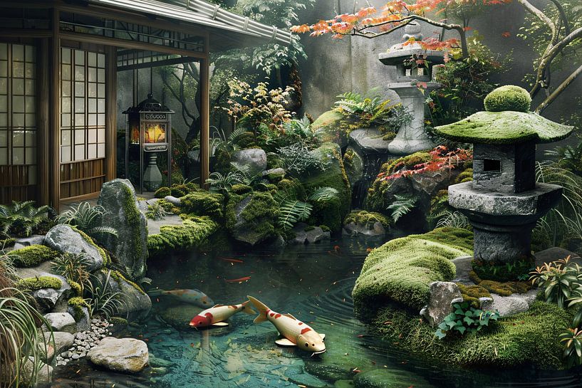 Serene Japanese garden with koi fish by Imperial Art House