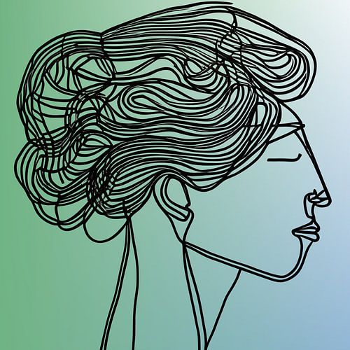 Vrouwenhoofd zwart op blauwgroen