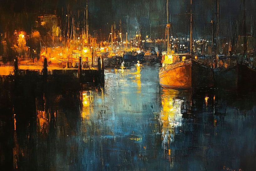 Hafen bei Nacht von Poster Art Shop