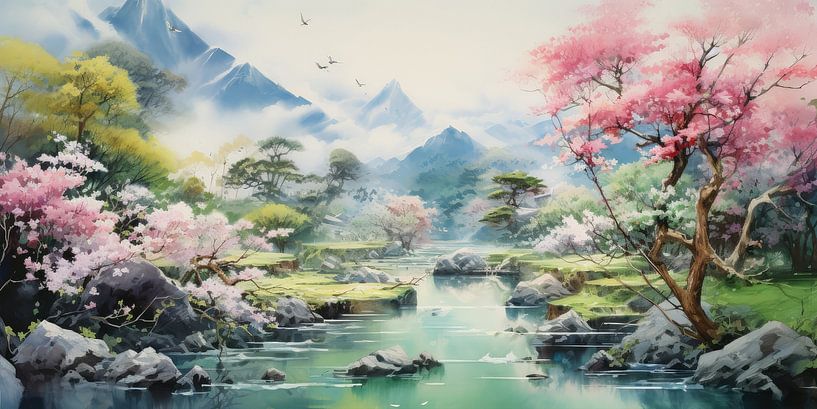 Very beautiful scenery with water and mountains by Art Bizarre