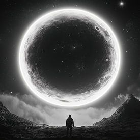 Eenzame man starend naar een planeet panorama van TheXclusive Art