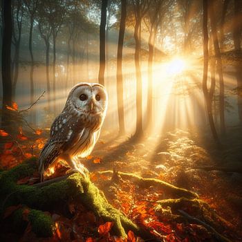 Chouette effraie dans la forêt