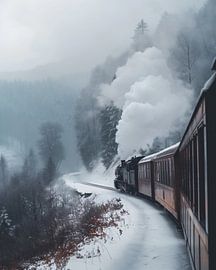 Idyllic train journey in the snow