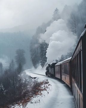 Idyllische treinreis in de sneeuw van fernlichtsicht