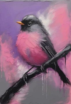Abstraktes Rotkehlchen-Vogel-Portrait-Gemälde von MIROKKU