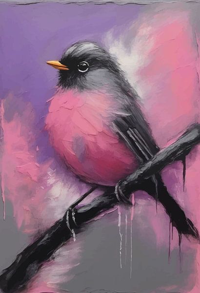 Abstraktes Rotkehlchen-Vogel-Portrait-Gemälde von MIROKKU