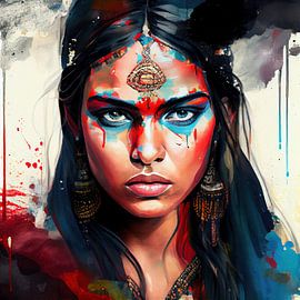 Kriegsbemalung Hindu-Krieger-Porträt von Chromatic Fusion Studio