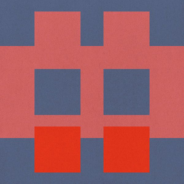 Abstract geometric minimalist art in blue, pink and neon orange by Dina Dankers