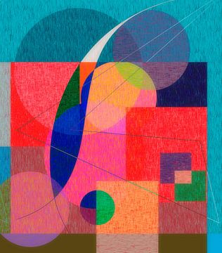 Rood en blauw kleuren abstract van Corinne Welp