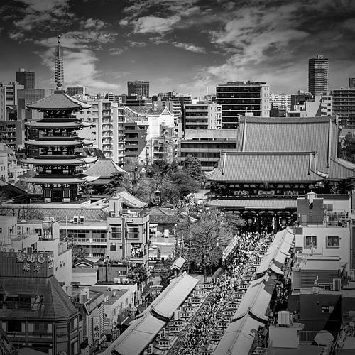 TOKIO Asakusa met Hozomon Poort en Pagode | monochroom