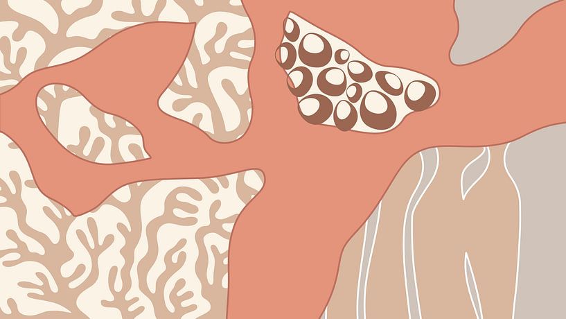 Moderne abstracte koraaltuin warme pastelkleuren beige bruin van Mad Dog Art