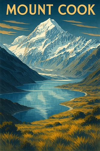 Aoraki Sunrise Peaks – Vintage New Zealand Mountain Poster