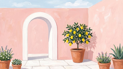 Sonnenverwöhnter, mediterraner, rosafarbener Zitronenbaum für die Terrasse