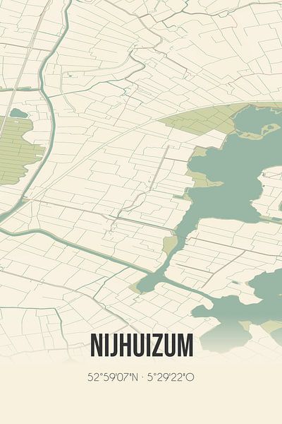 Vintage map of Nijhuizum (Fryslan) by Prints of Place