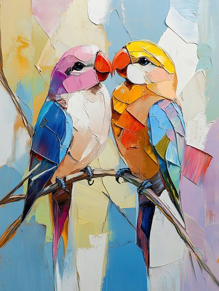 Oiseau rose | Oiseaux roses et jaunes sur une branche par La collection ARTEO